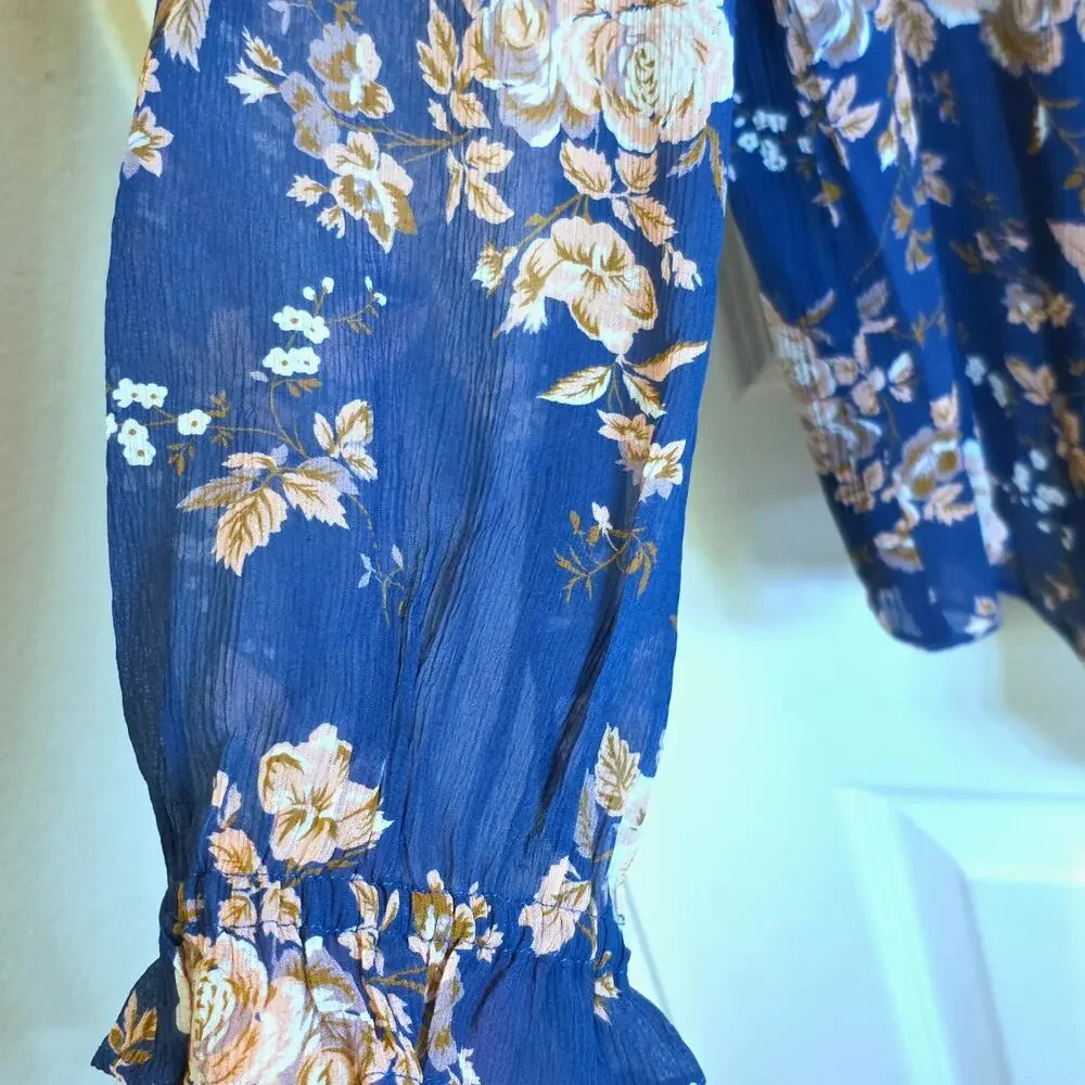 Sundance Highland Garden Silk Tunic Blouse Floral Sz XL Blue Pullover Sheer $138 - Picture 12 of 16